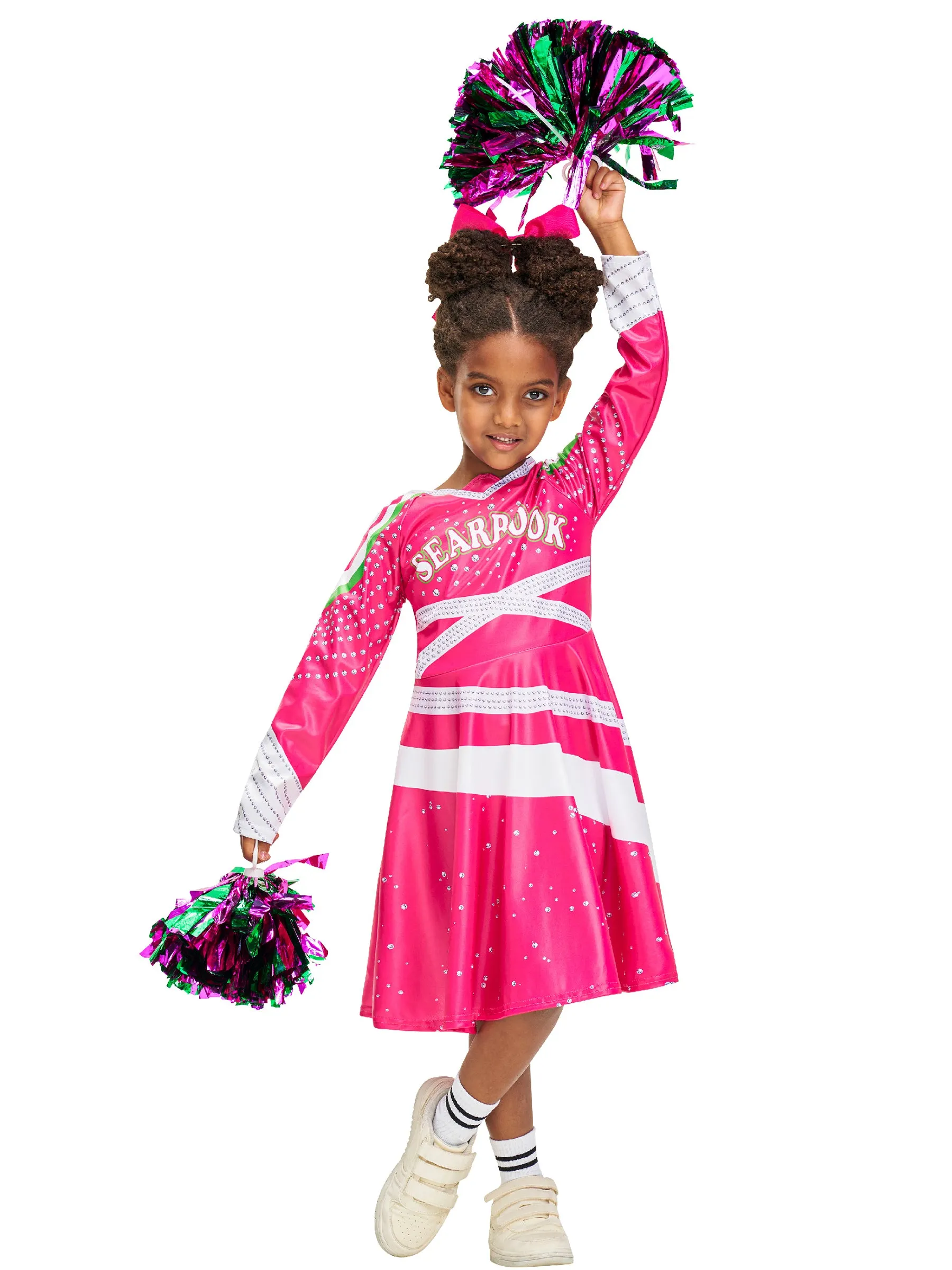 Girls Cheerleader Dress Pompoms Hairpin Set Halloween Costume