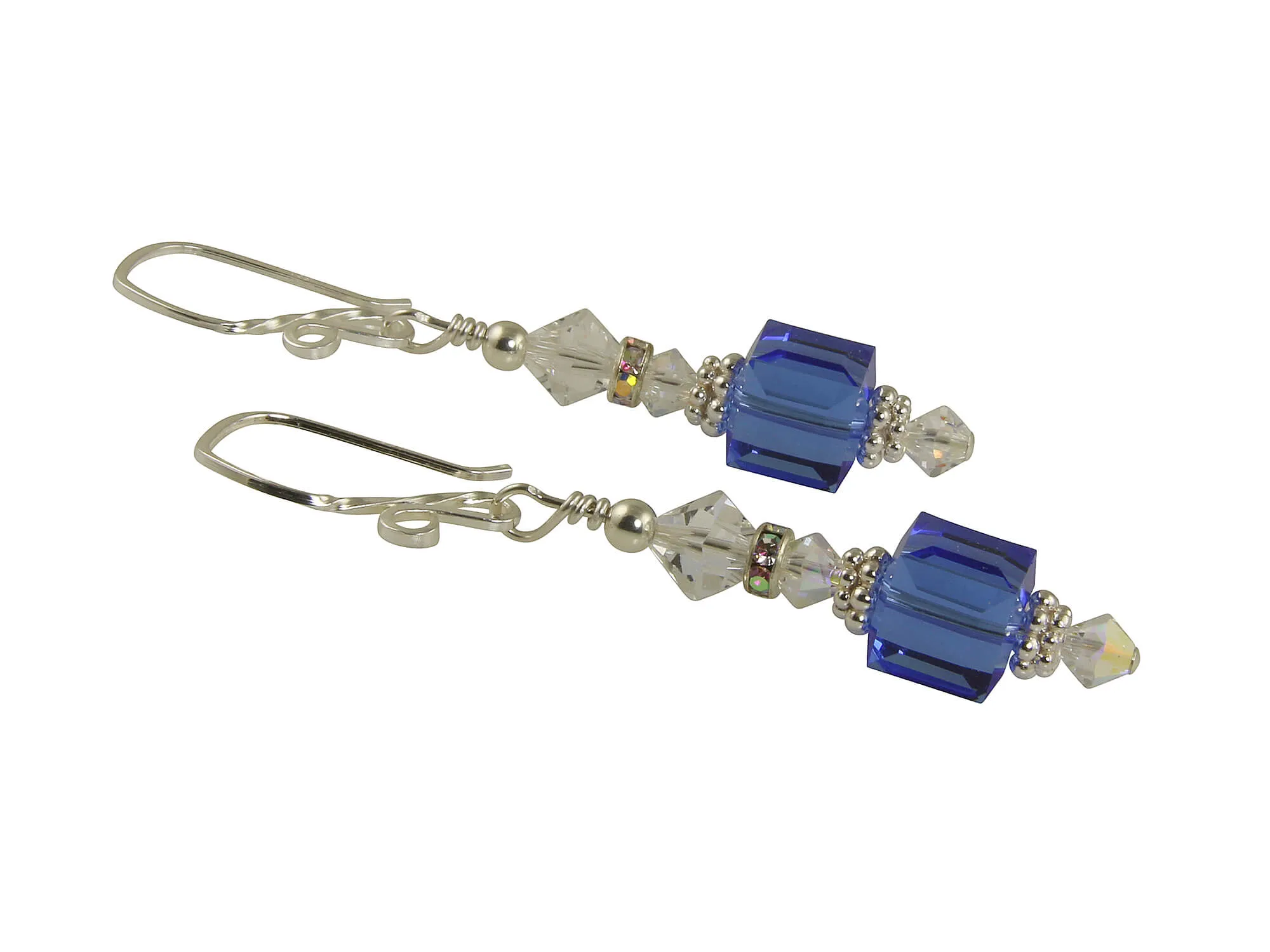 Glistening Sapphire Crystal Cube Earrings