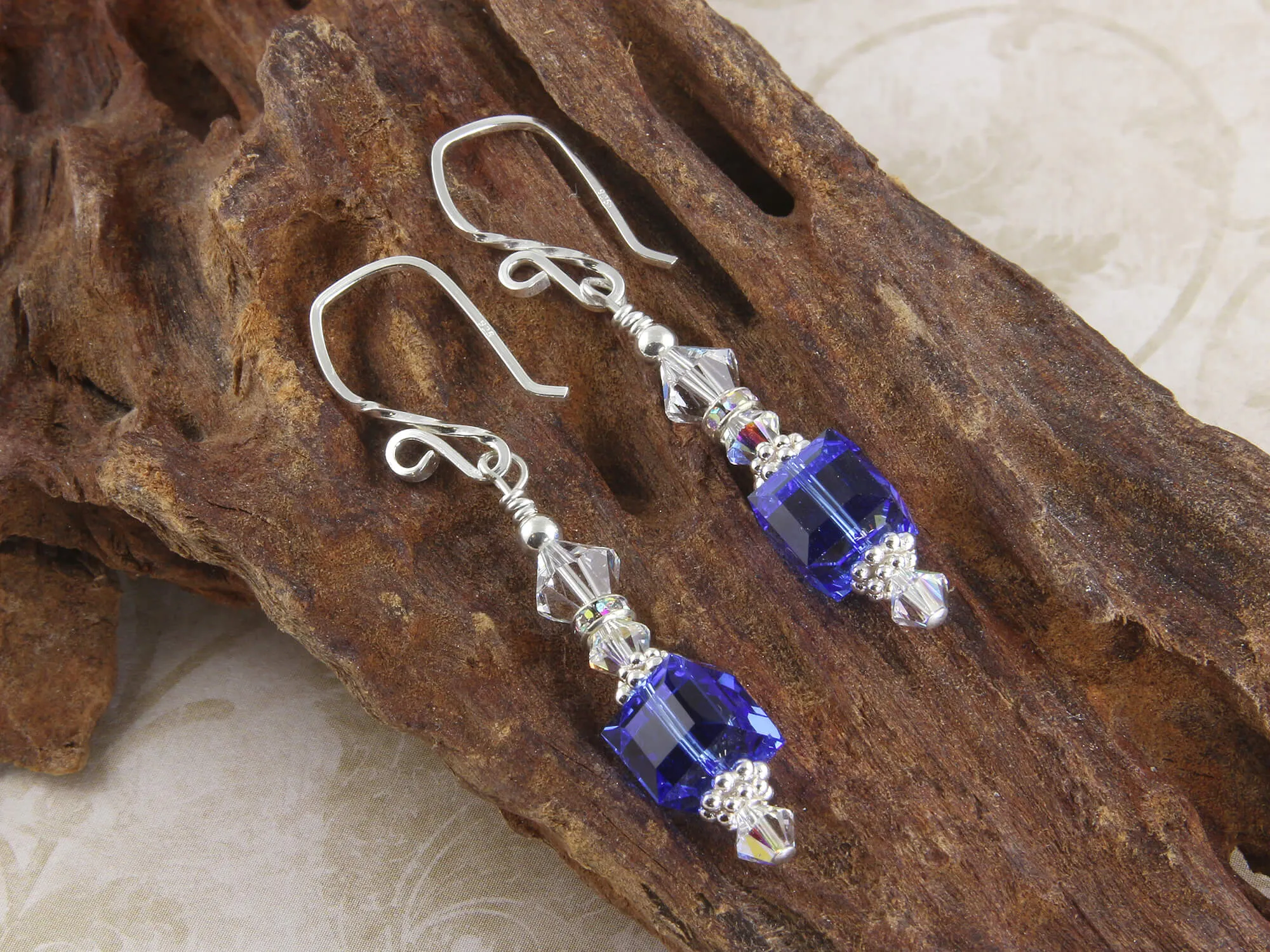 Glistening Sapphire Crystal Cube Earrings