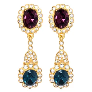 Gold, Crystal & Sapphire Drop Clip Earrings