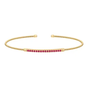 Gold Finish Sterling Silver Cable Cuff Bracelet with Simulated Ruby Birth Gems - July