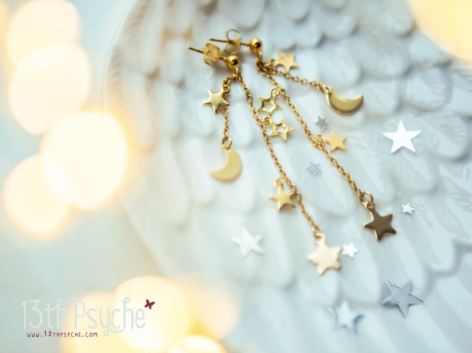 Gold moon and stars dangle earrings