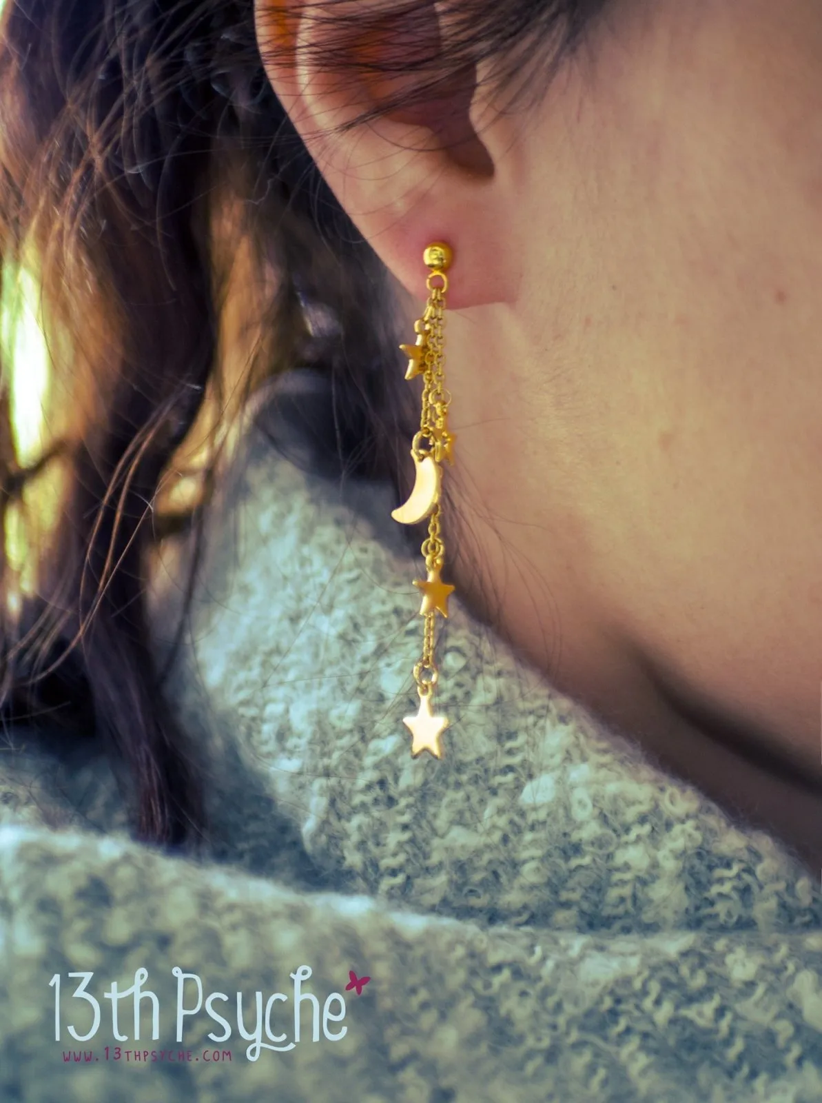 Gold moon and stars dangle earrings