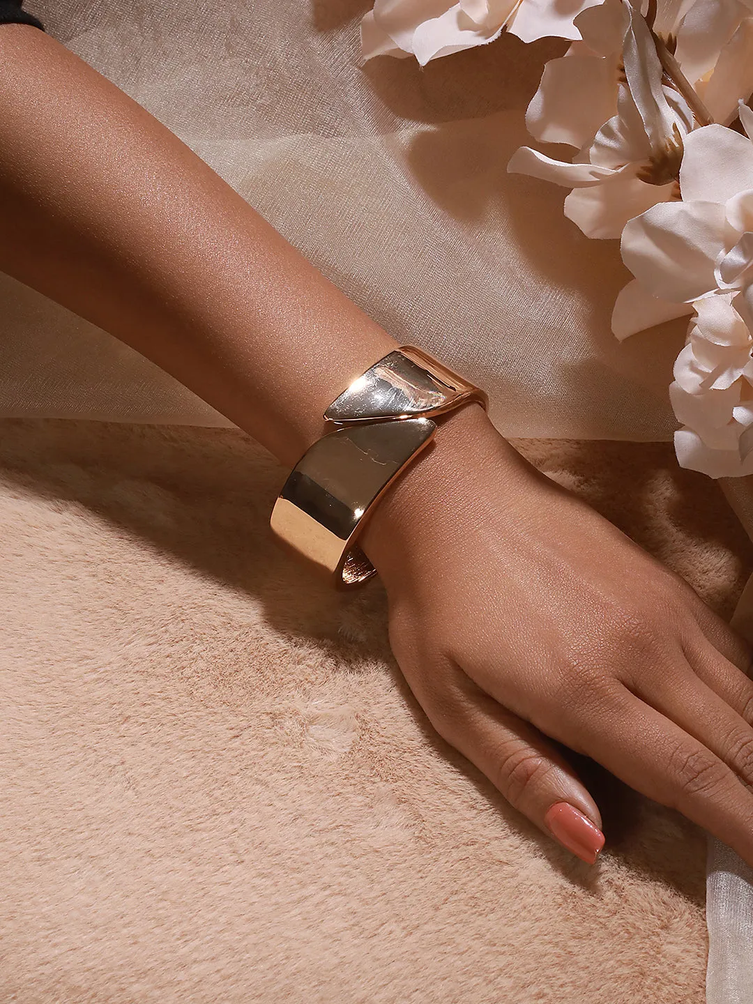 Gold-Plated Gold -Toned Solid Cuff Bracelet