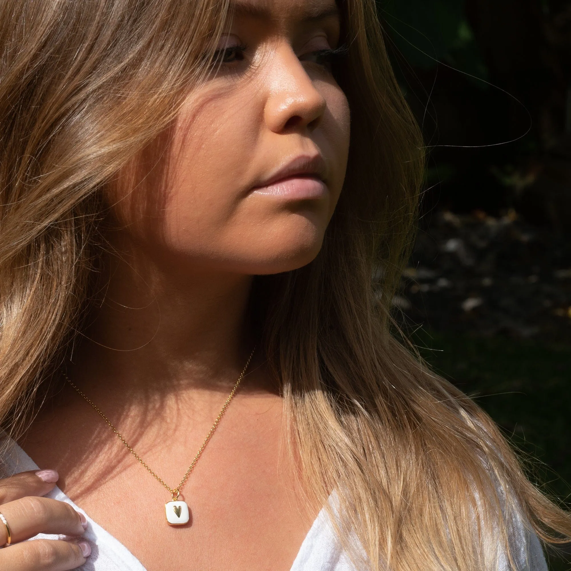 Gold Plated White Heart Locket Necklace