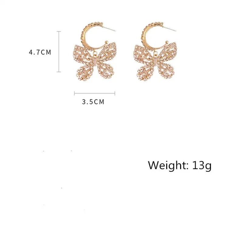 Golden Butterfly Zircon Crystal Dangle Earrings for Women