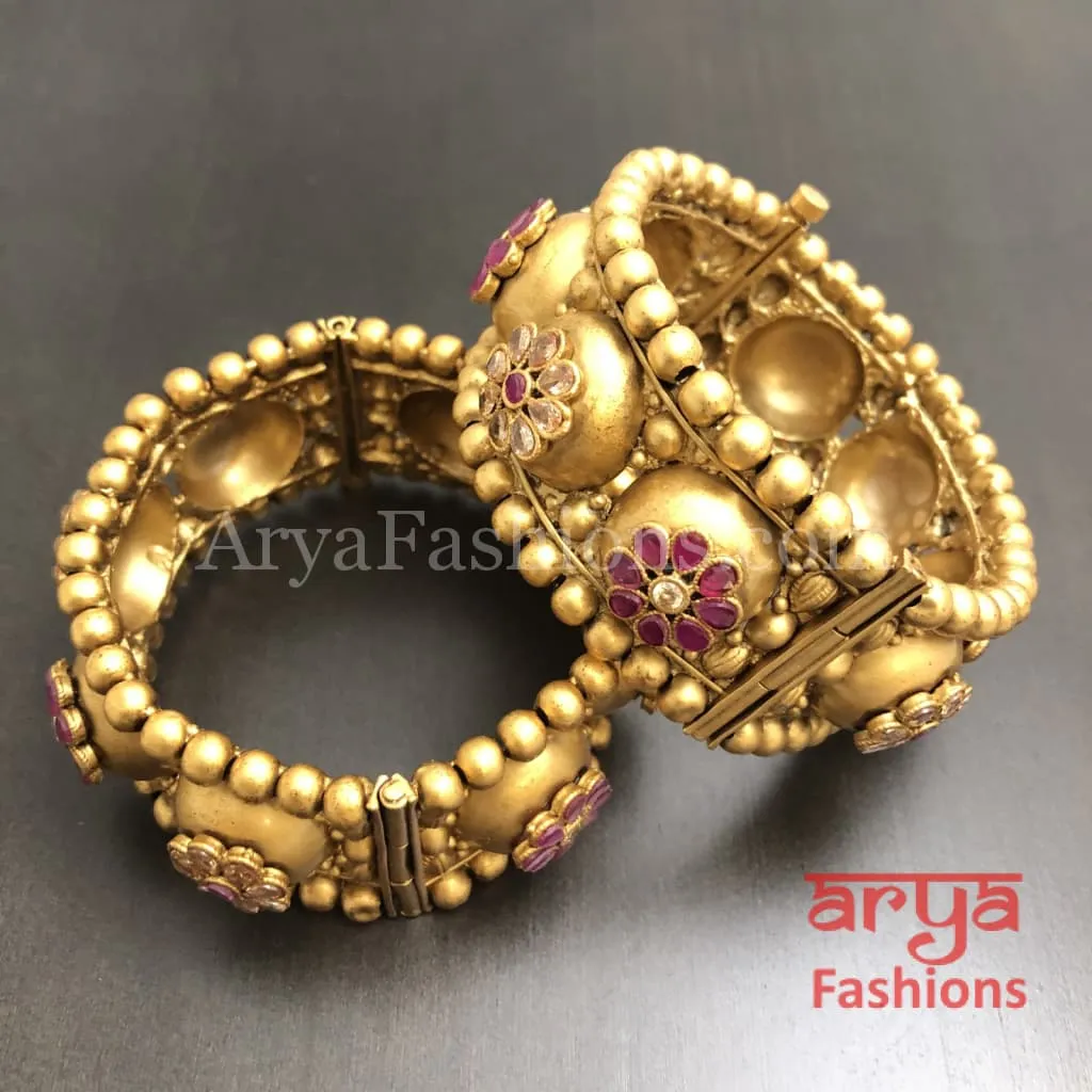 Golden Rajwadi Gokhru Bangles, Rajwadi Kadas, Set of 2 Bangles