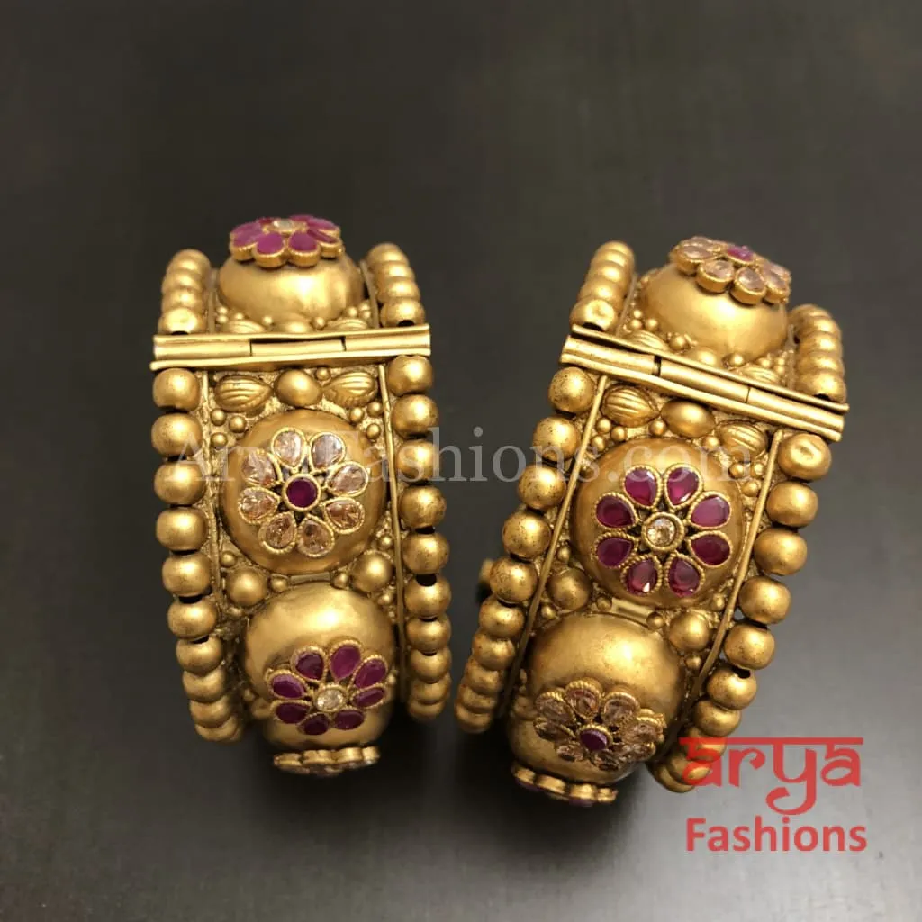 Golden Rajwadi Gokhru Bangles, Rajwadi Kadas, Set of 2 Bangles