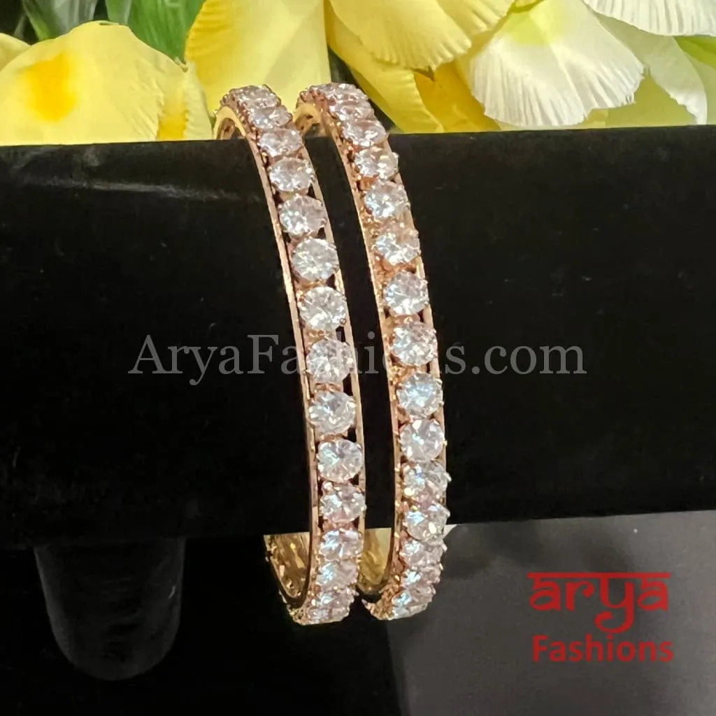 Golden Solitaire CZ Bangles, Pair of 2