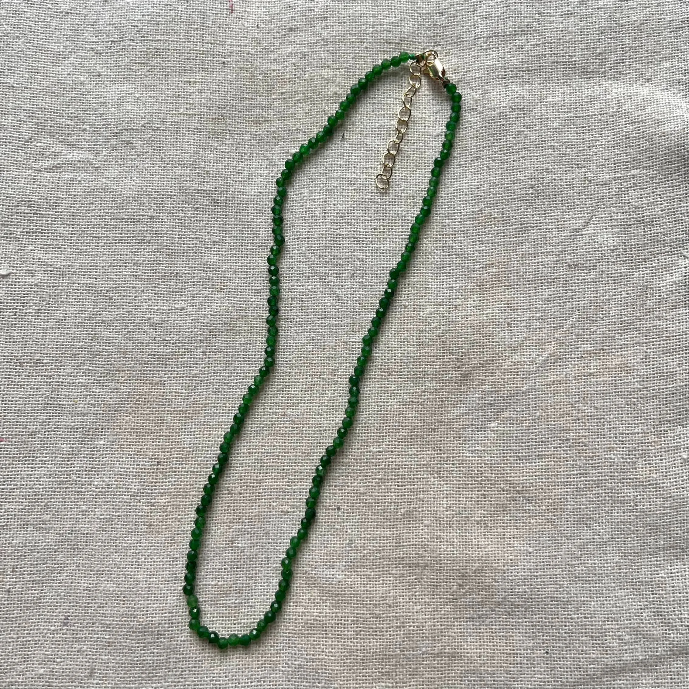 Green Jade 3mm Facet Beaded Necklace - Luck