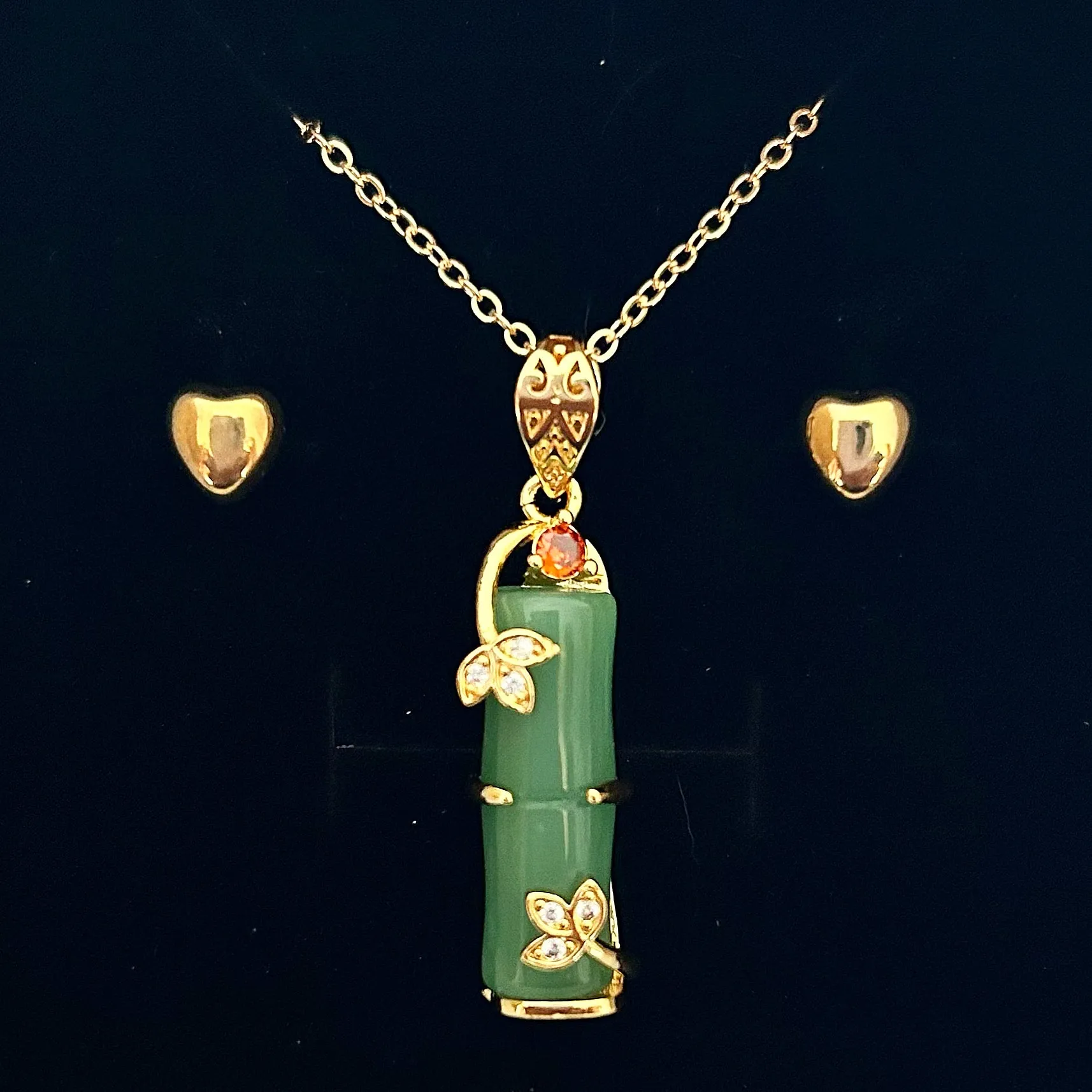 GREEN JADE BAMBOO PENDANT ONLY - FREE CHAIN & EARRINGS