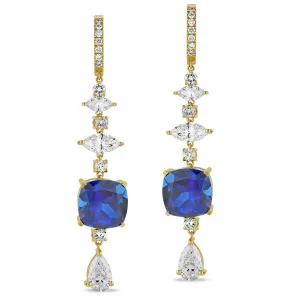 Grown Diamond and Sapphire Fancy Drop Earrings in 14K Yellow Gold