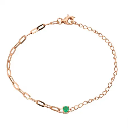 Half Paperclip / Half Round Chain Gemstone Solitaire Bracelet