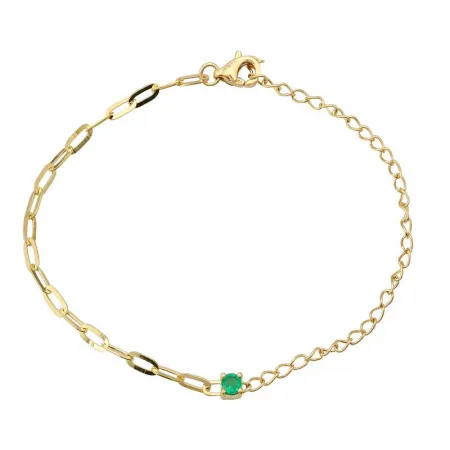 Half Paperclip / Half Round Chain Gemstone Solitaire Bracelet