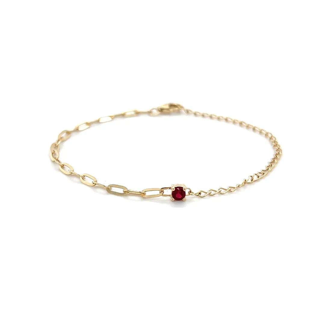 Half Paperclip / Half Round Chain Gemstone Solitaire Bracelet