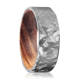 HAMIL | Zebra Wood, Silver Titanium Ring, Hammered, Flat