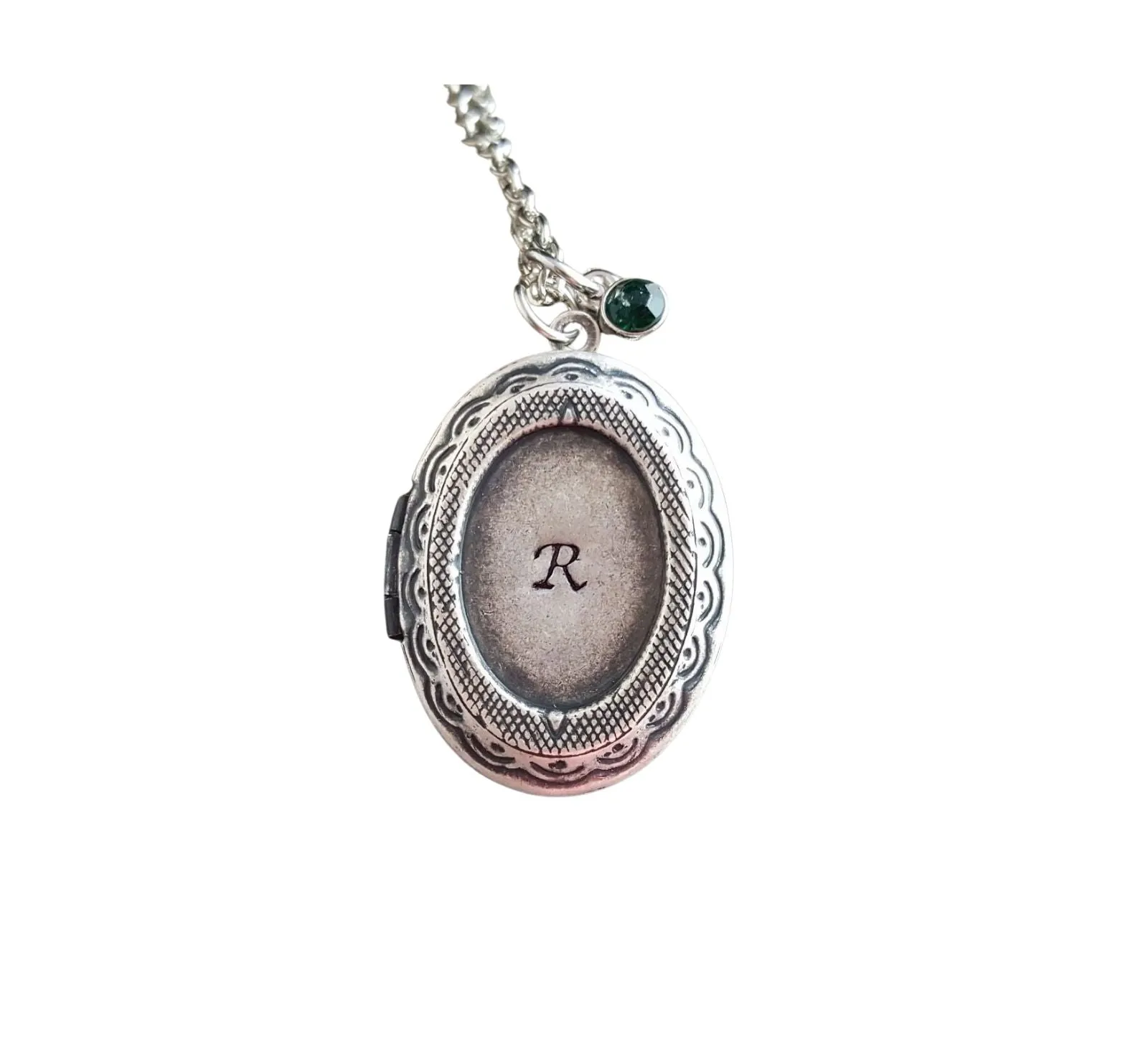 Handmade Hand Stamped Initial Personalized Birthstone Locket Necklace