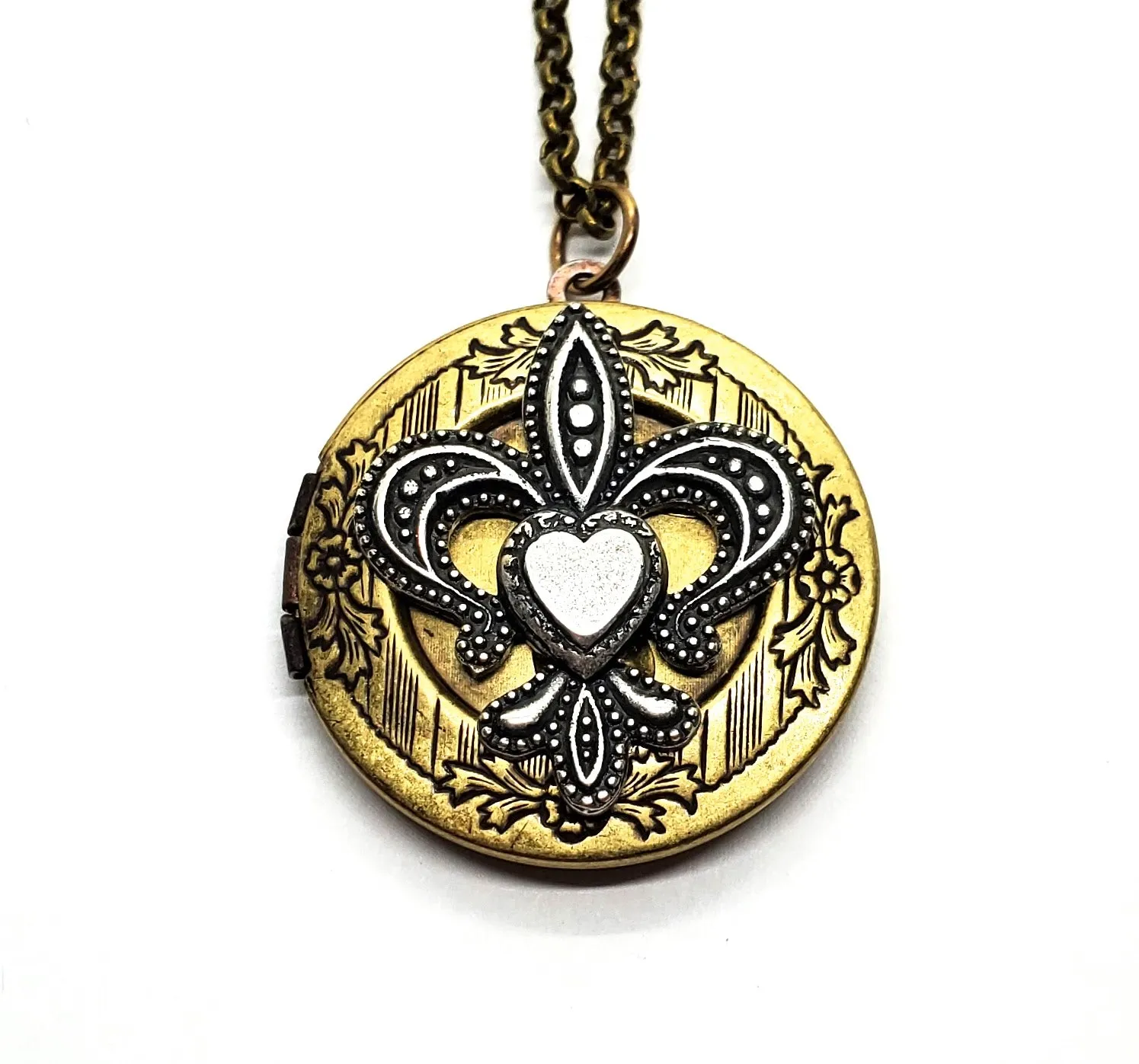 Handmade Mixed Metals Fleur De Lis Locket Necklace