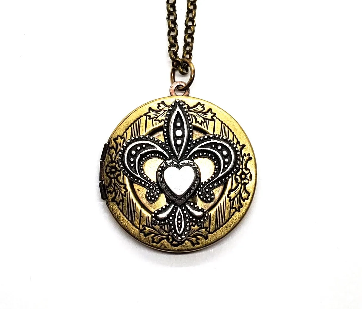 Handmade Mixed Metals Fleur De Lis Locket Necklace