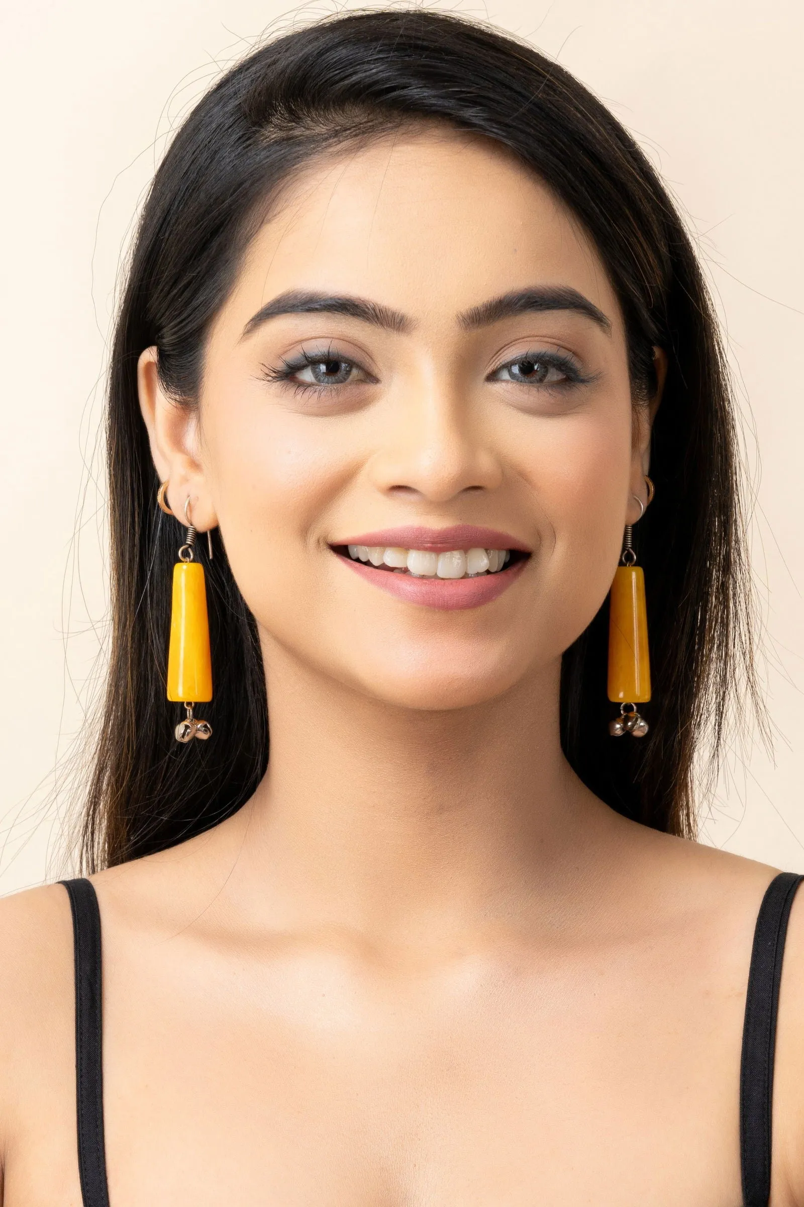 Handmade Orange Acrylic with Ghungroo Earrings - Lightweight, Comfortable, Cultural Charm