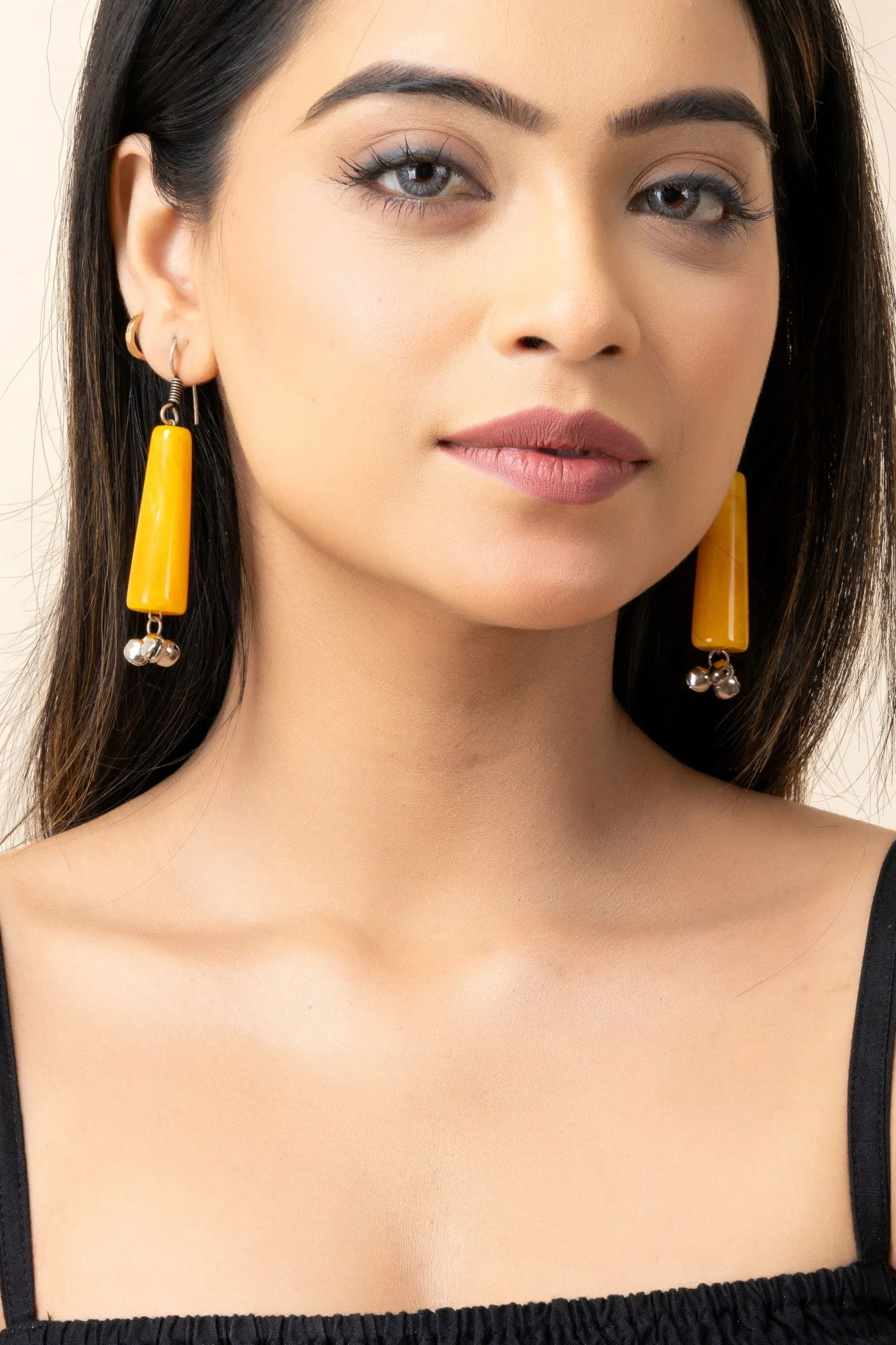 Handmade Orange Acrylic with Ghungroo Earrings - Lightweight, Comfortable, Cultural Charm