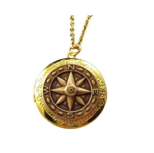 Handmade Oxidized Brass Compass Locket Necklace