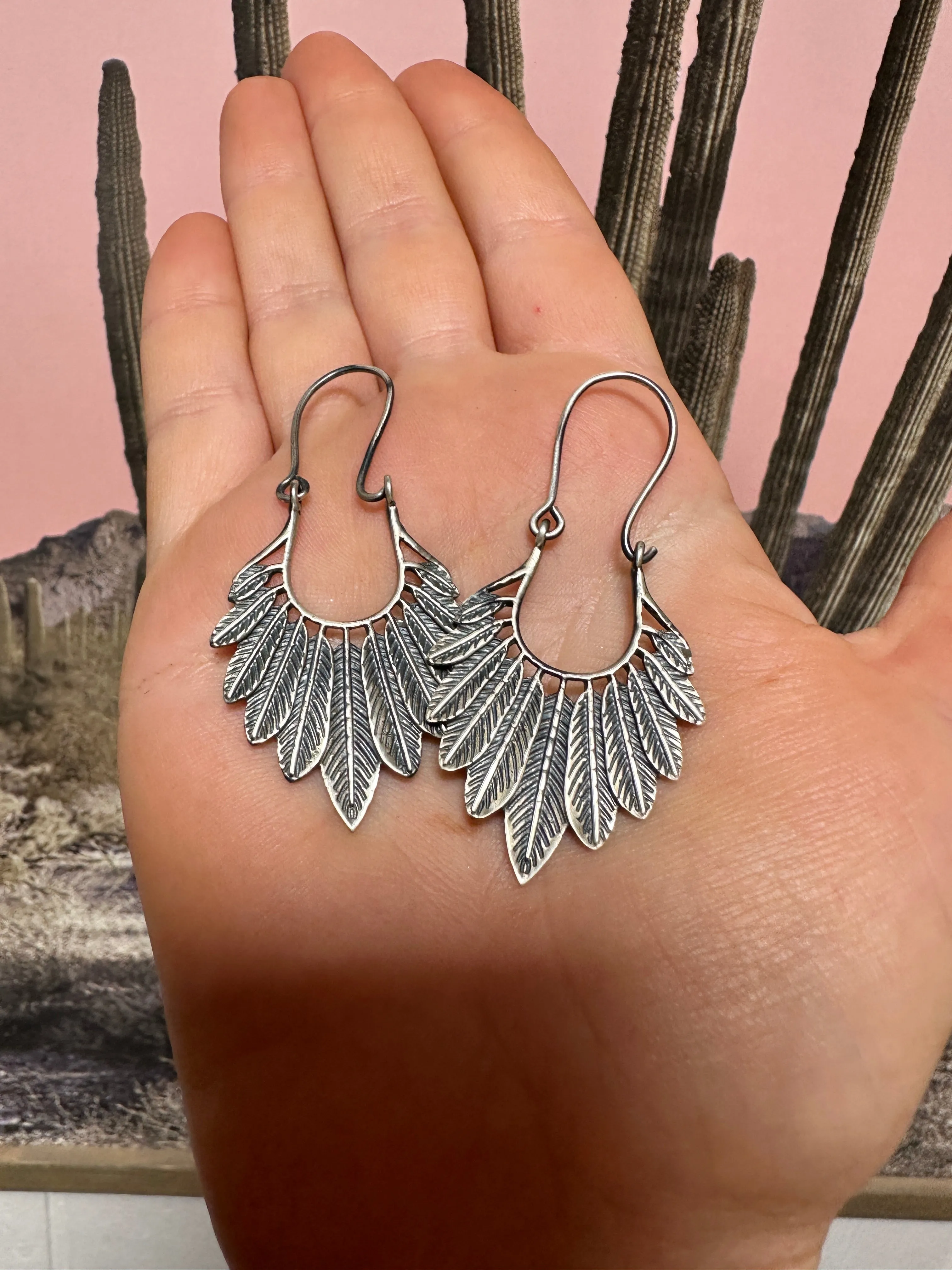 Handmade Sterling Silver Feather Dangle Earrings