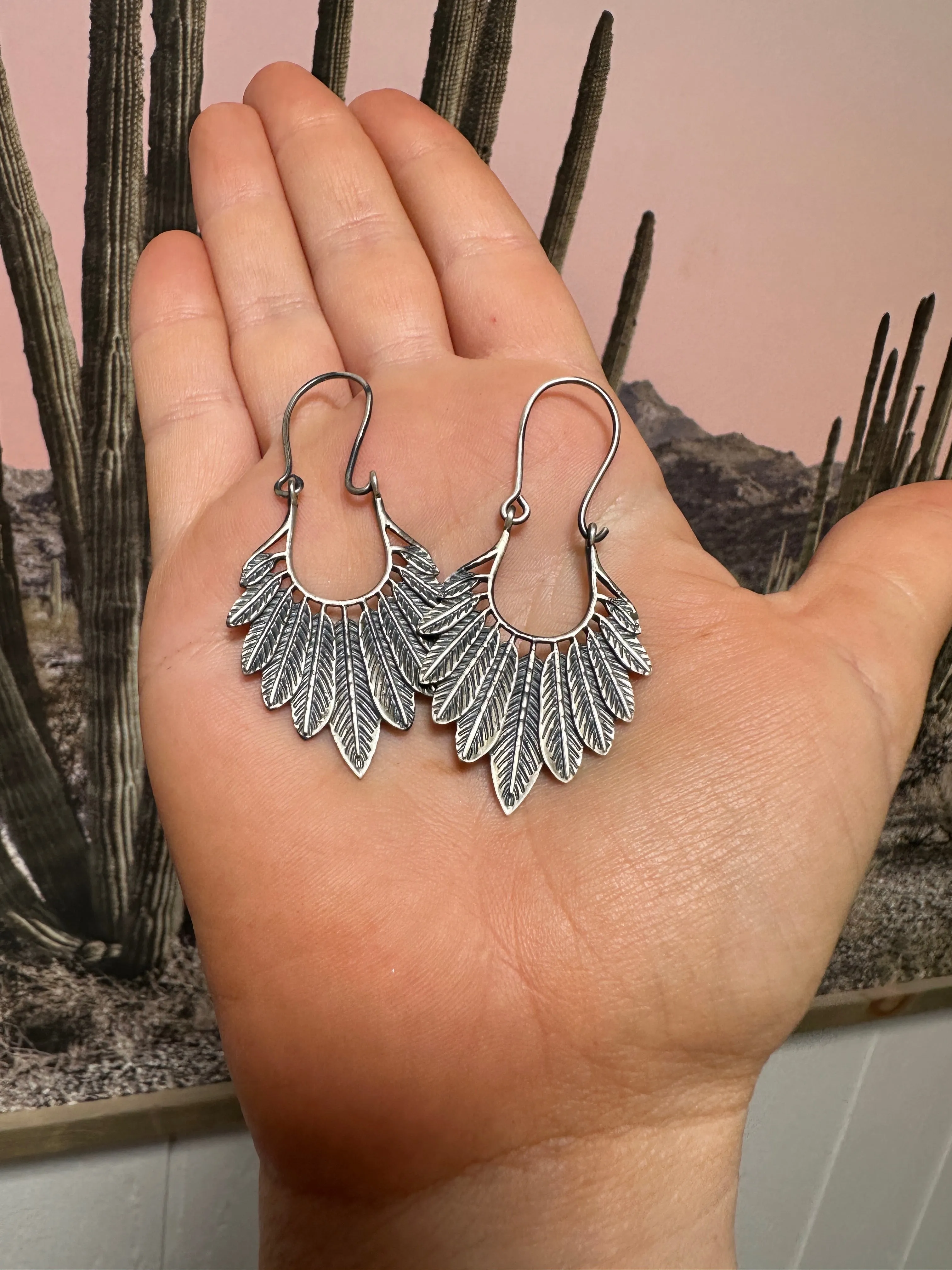 Handmade Sterling Silver Feather Dangle Earrings