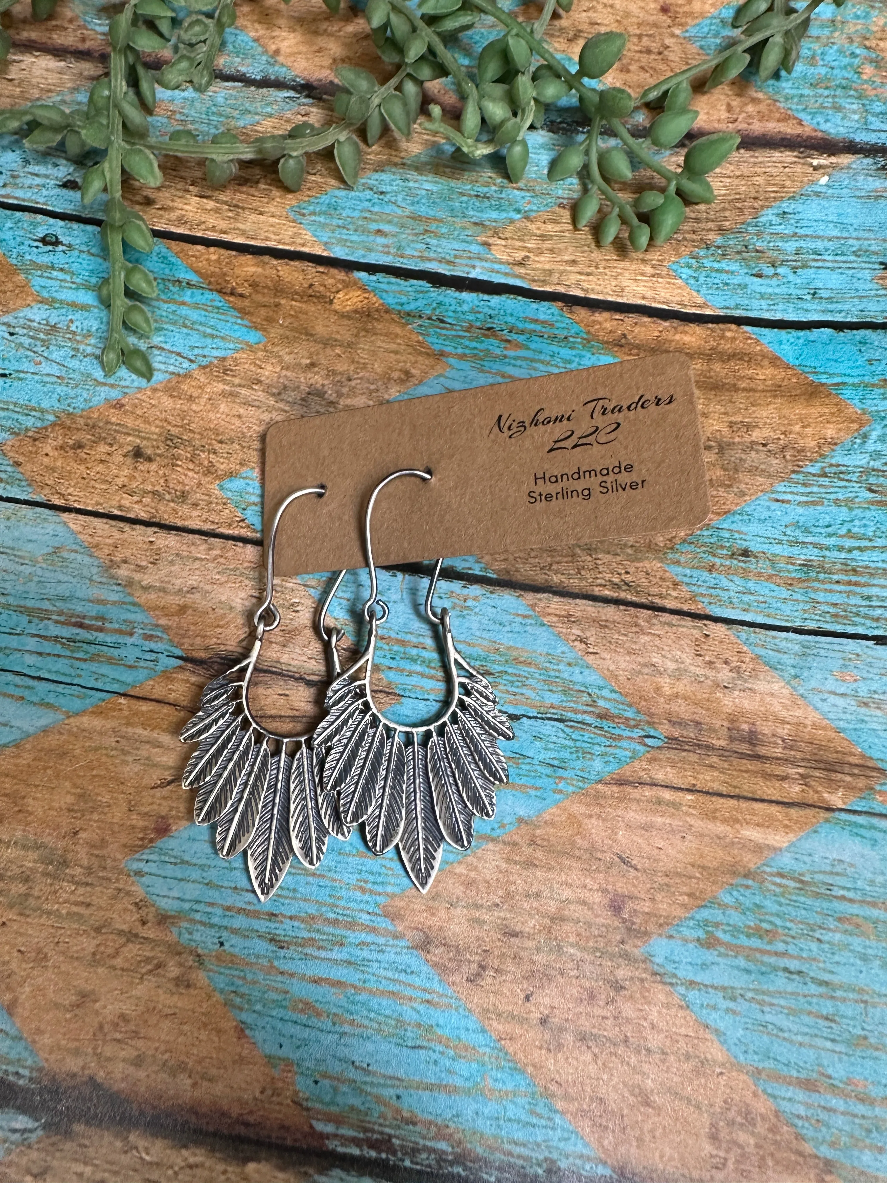 Handmade Sterling Silver Feather Dangle Earrings