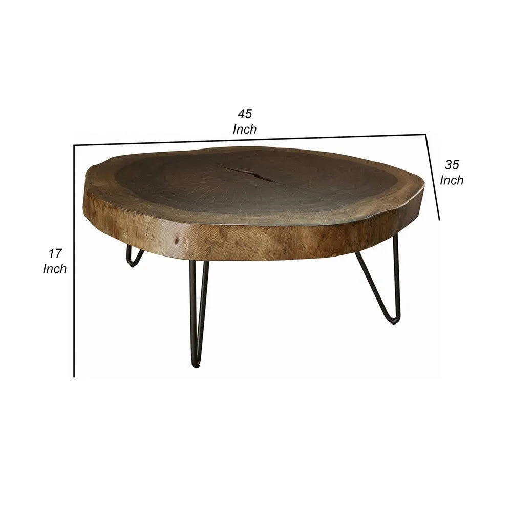 Hito 44in Coffee Table, Black Metal Legs, Live Edge Brown Solid Parota Wood By Casagear Home