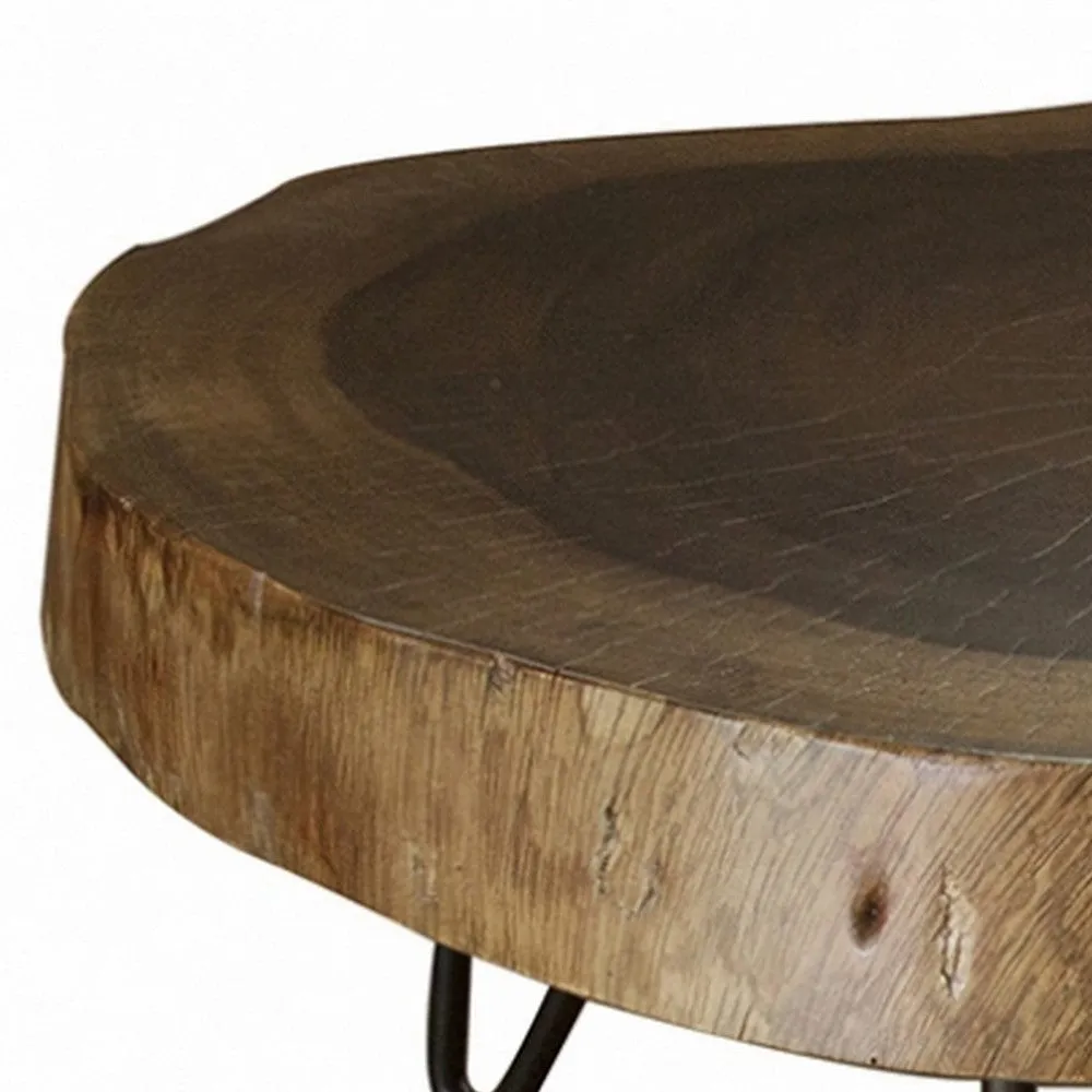 Hito 44in Coffee Table, Black Metal Legs, Live Edge Brown Solid Parota Wood By Casagear Home