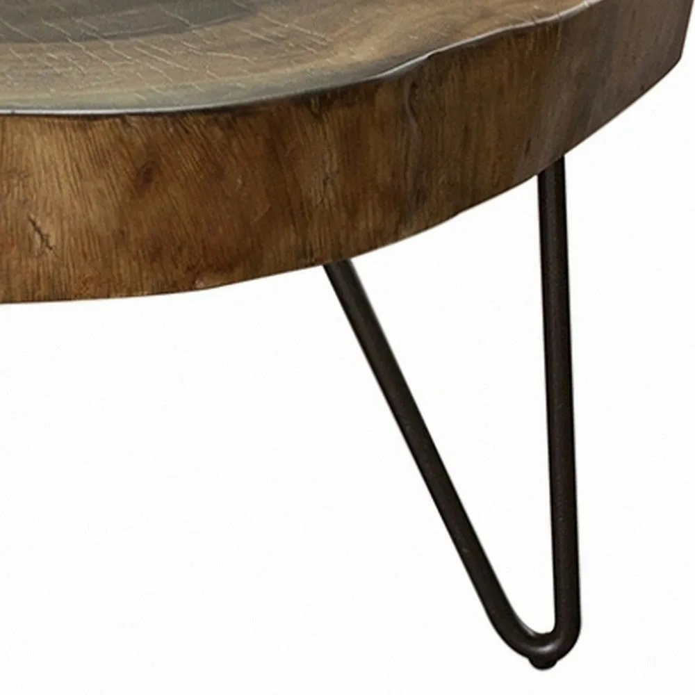 Hito 44in Coffee Table, Black Metal Legs, Live Edge Brown Solid Parota Wood By Casagear Home