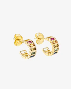 Inlay Horizontal Rainbow Sapphrie Mini Hoops