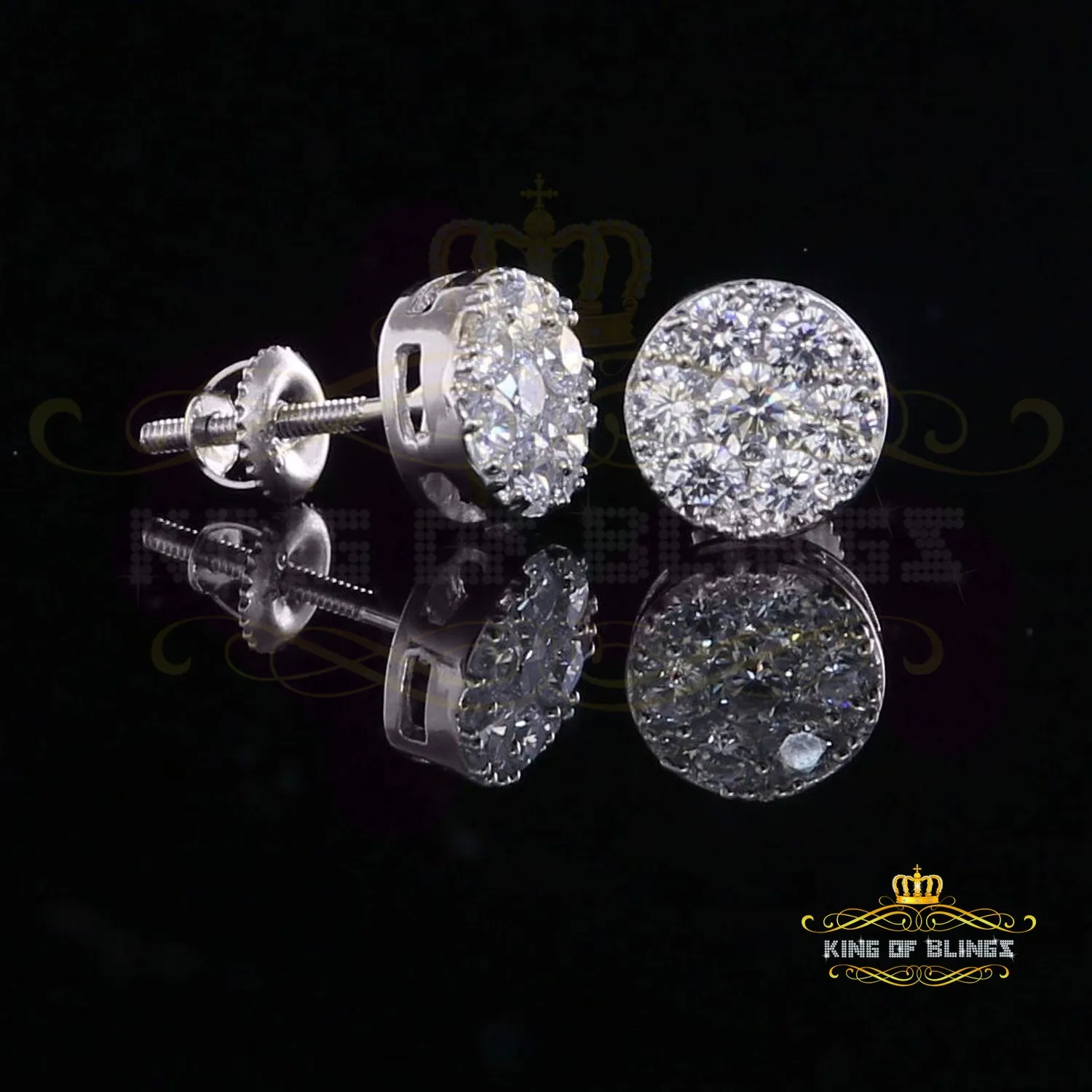 King of Blings- 1.72ct Cubic Zirconia 925 White Sterling Silver Women's Hip Hop Round Earrings