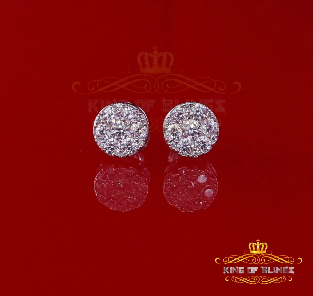 King of Blings- 1.72ct Cubic Zirconia 925 White Sterling Silver Women's Hip Hop Round Earrings