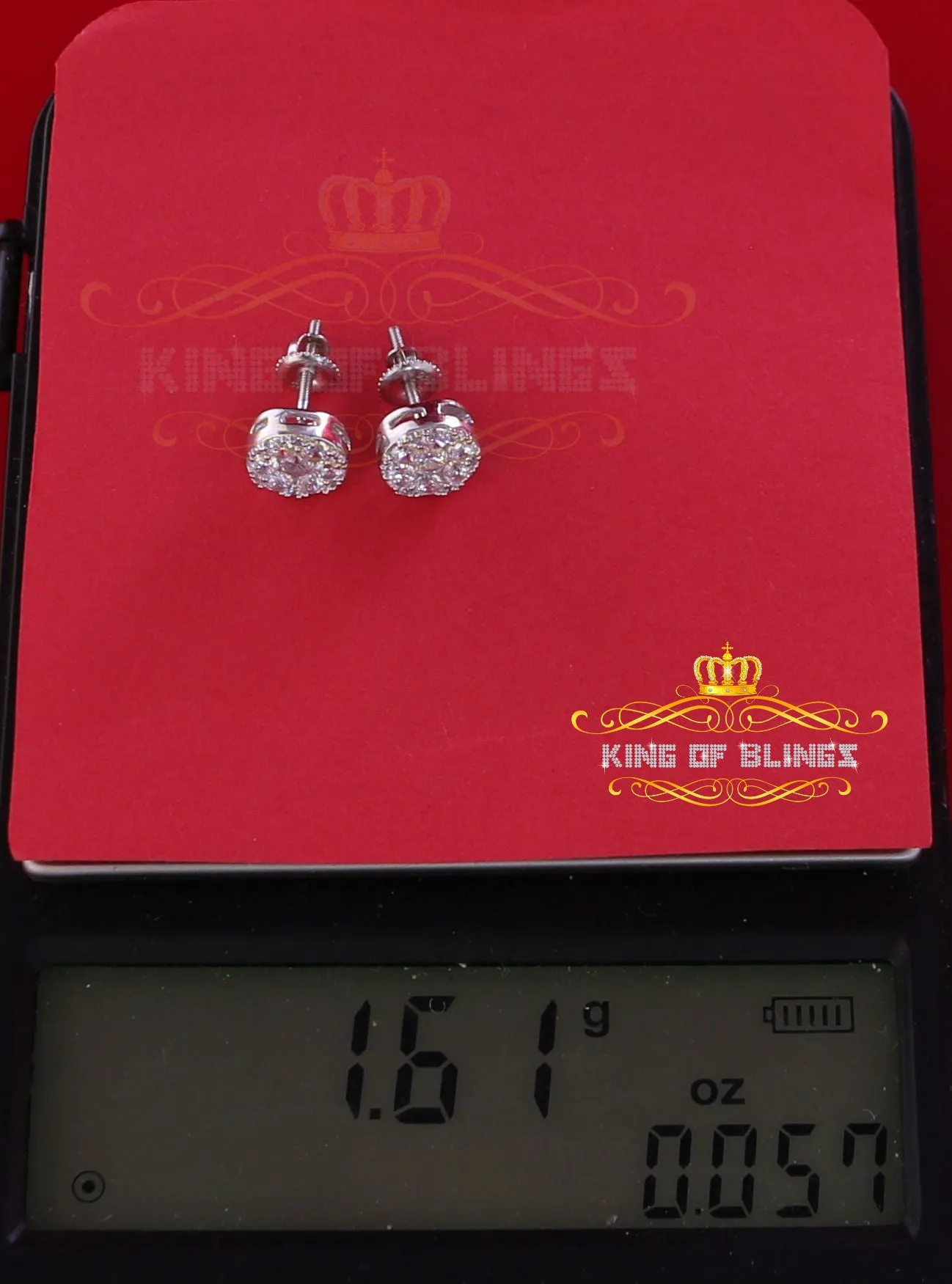 King of Blings- 1.72ct Cubic Zirconia 925 White Sterling Silver Women's Hip Hop Round Earrings