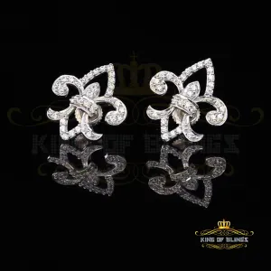 King of Blings- 925 White Silver 0.60ct Cubic Zirconia Fleur de Lis Screw Back Women's Earrings