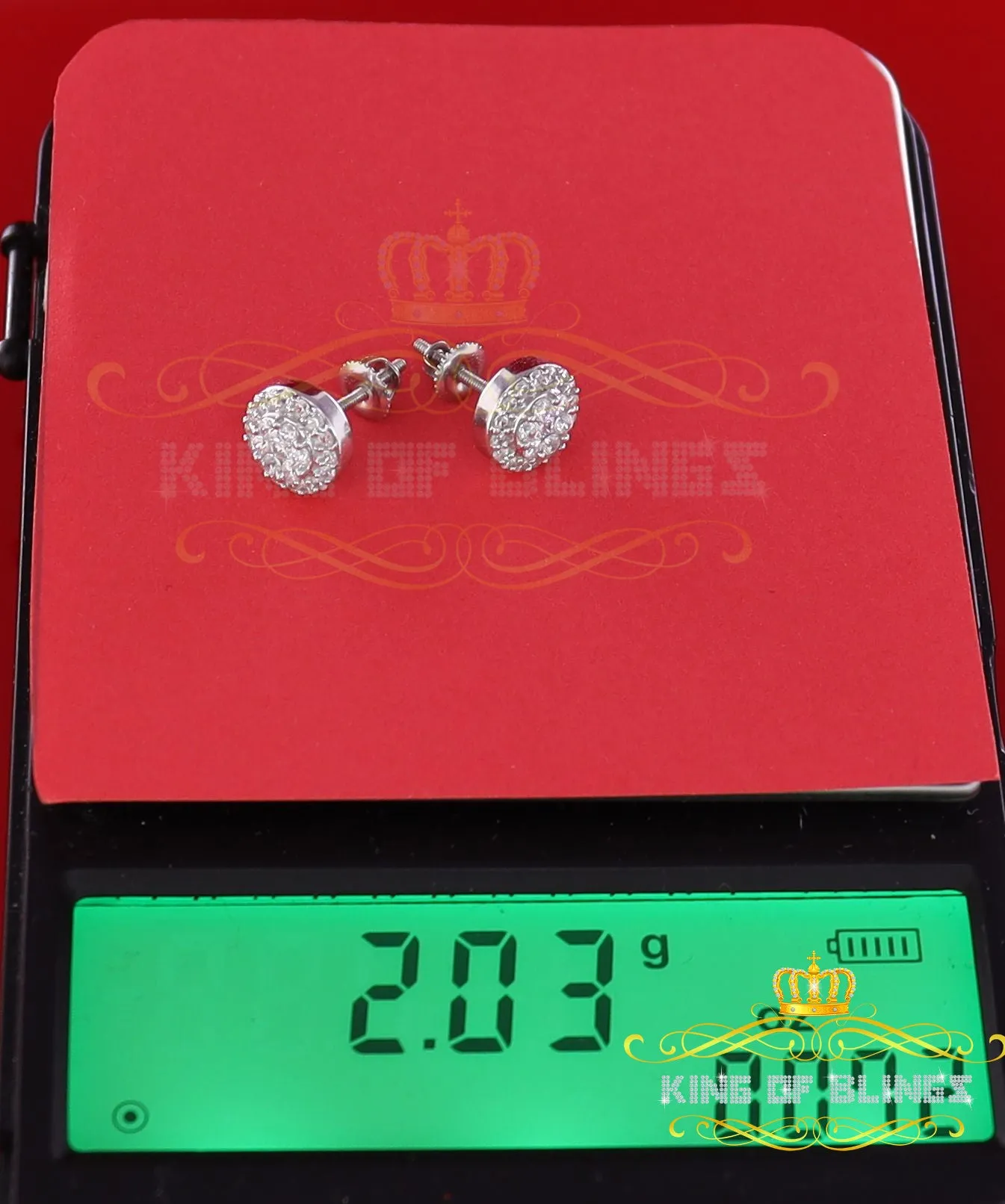 King of Blings- 925 White Silver 0.90ct Cubic Zirconia Women's & Men's Hip Hop Floral Earrings