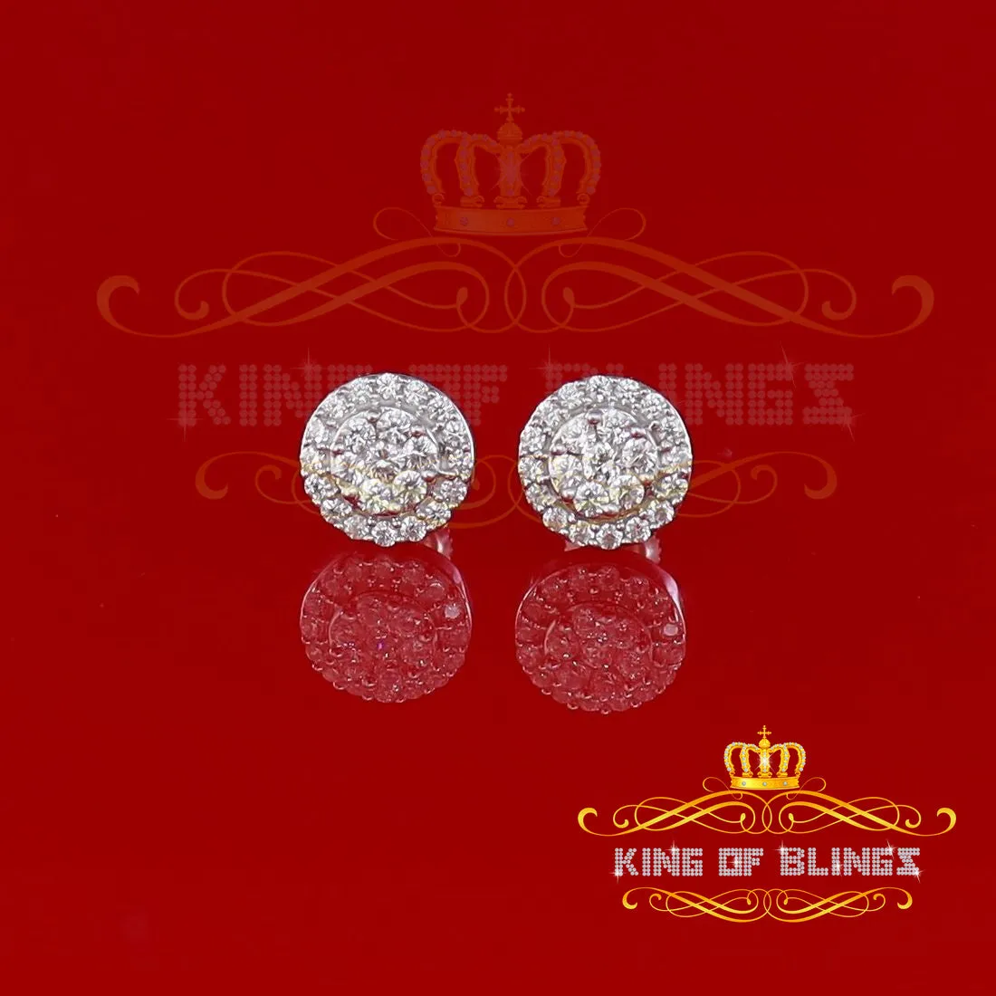 King of Blings- 925 White Silver 0.90ct Cubic Zirconia Women's & Men's Hip Hop Floral Earrings