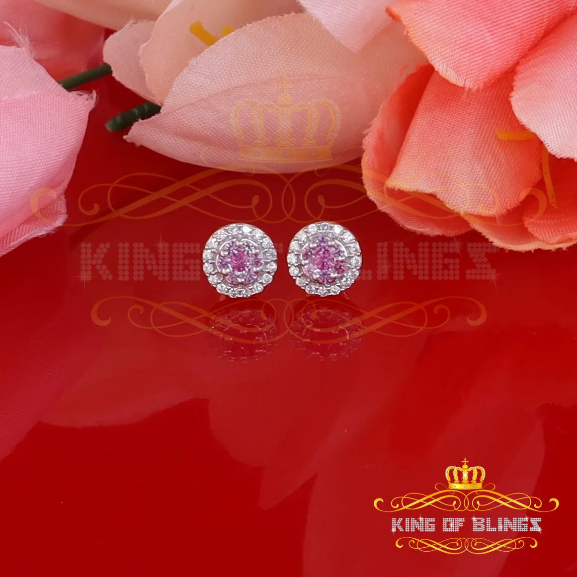 King of Bling's 925 Yellow Sterling Silver 0.90ct Cubic Zirconia Women's Hip Hop Round Earrings