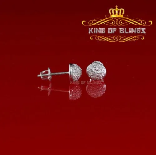 King of Blings- Aretes Para Hombre 925 White Silver 0.64ct Cubic Zirconia Round Women's Earrings