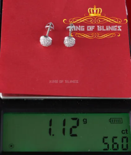 King of Blings- Aretes Para Hombre 925 White Silver 0.64ct Cubic Zirconia Round Women's Earrings