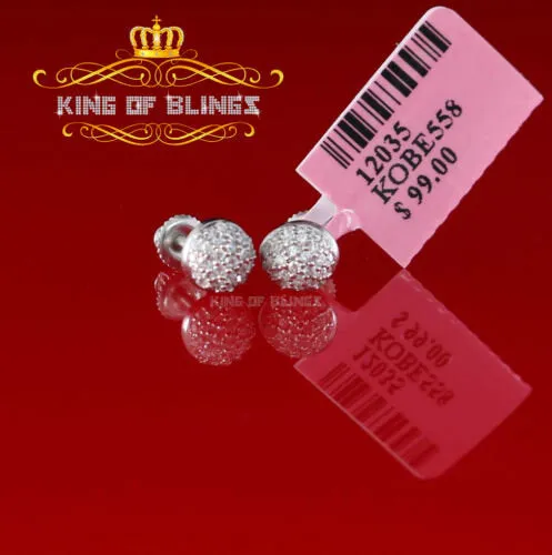 King of Blings- Aretes Para Hombre 925 White Silver 0.64ct Cubic Zirconia Round Women's Earrings