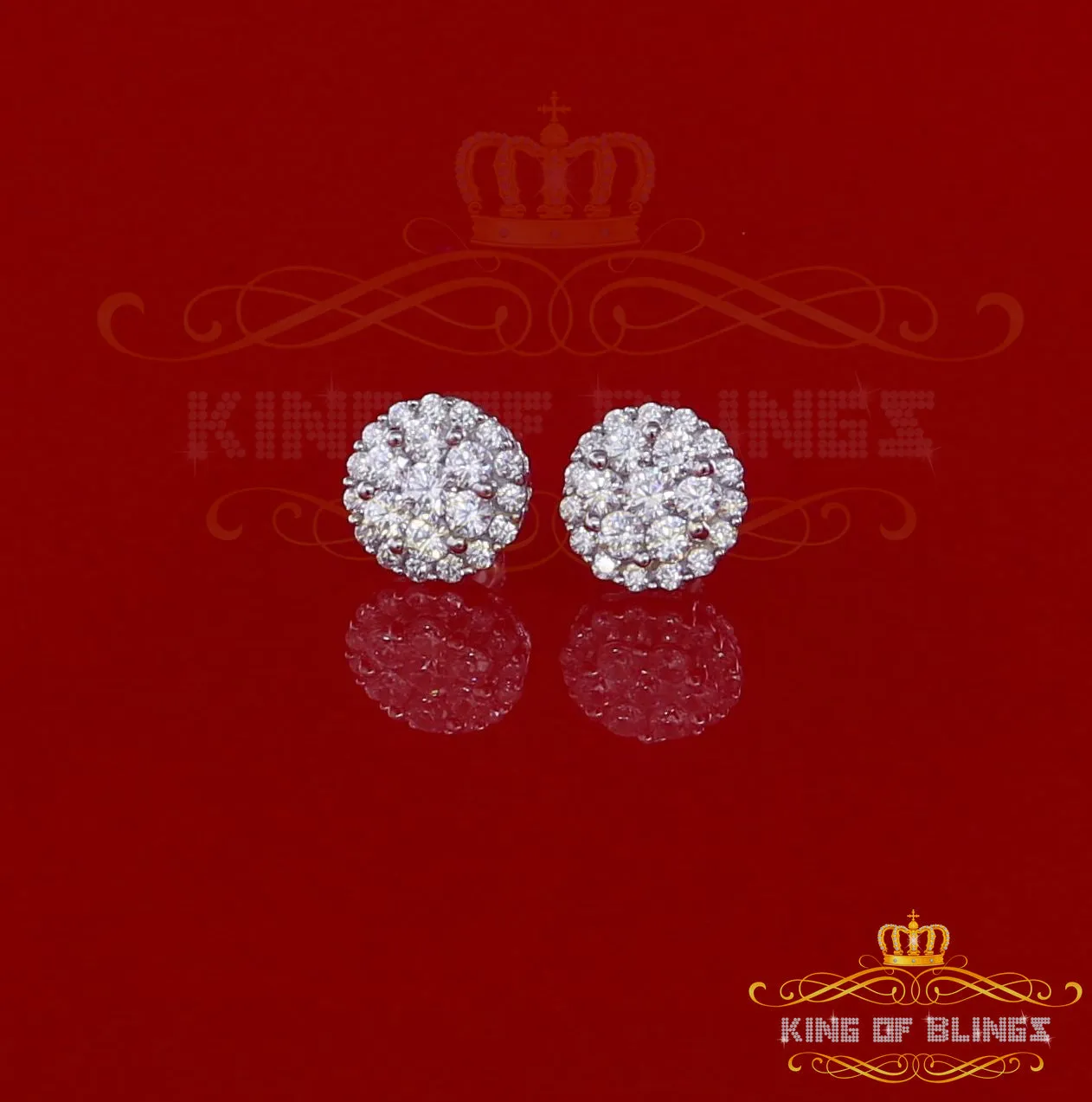 King of Blings- Aretes Para Hombre 925 White Silver 1.49ct Cubic Zirconia Floral Women Earrings