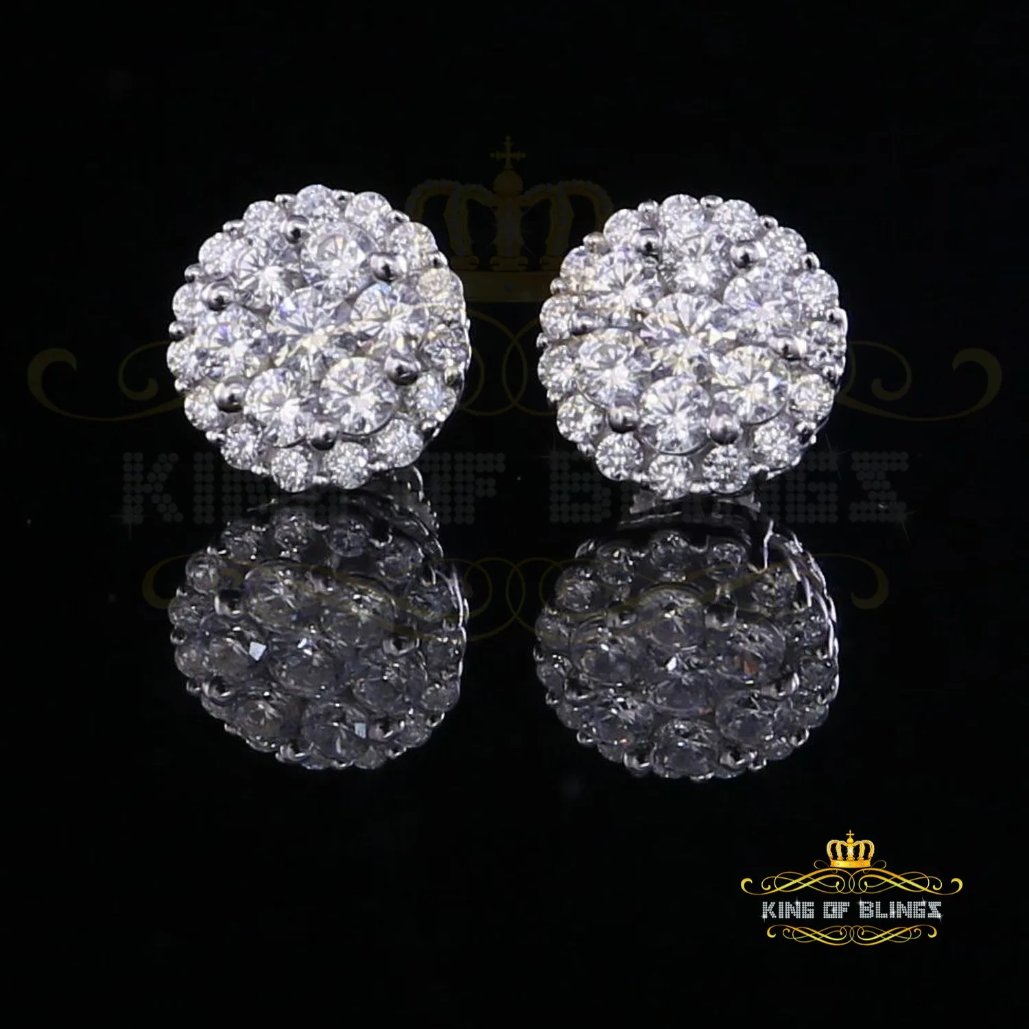 King of Blings- Aretes Para Hombre 925 White Silver 1.49ct Cubic Zirconia Floral Women Earrings