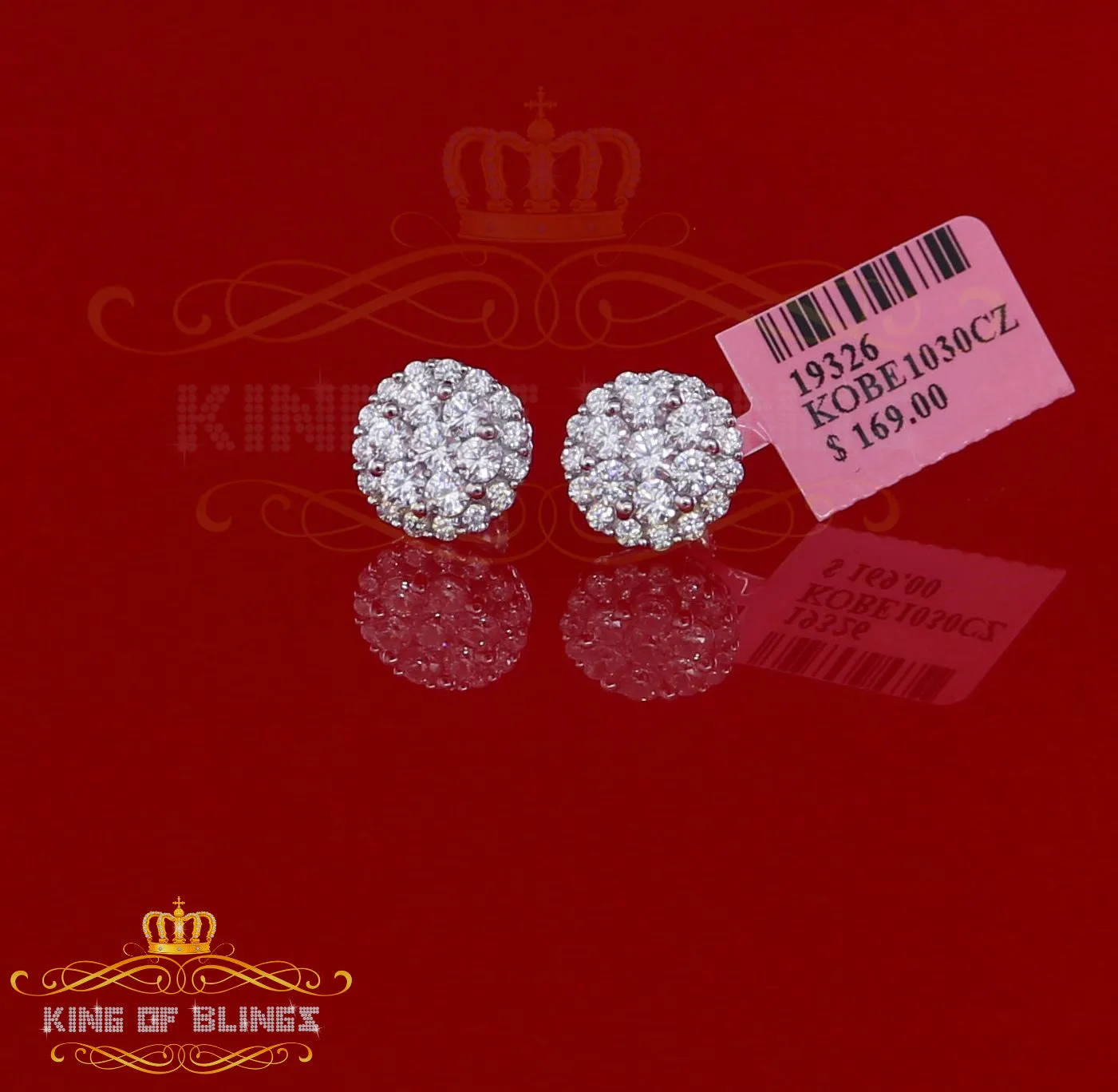 King of Blings- Aretes Para Hombre 925 White Silver 1.49ct Cubic Zirconia Floral Women Earrings