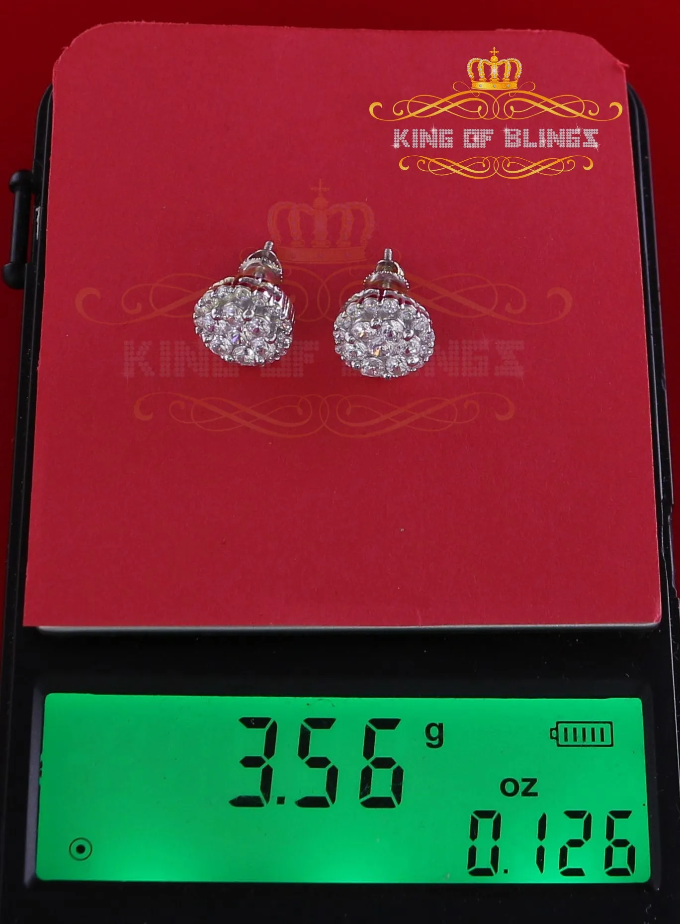 King of Blings- Aretes Para Hombre 925 White Silver 1.49ct Cubic Zirconia Floral Women Earrings