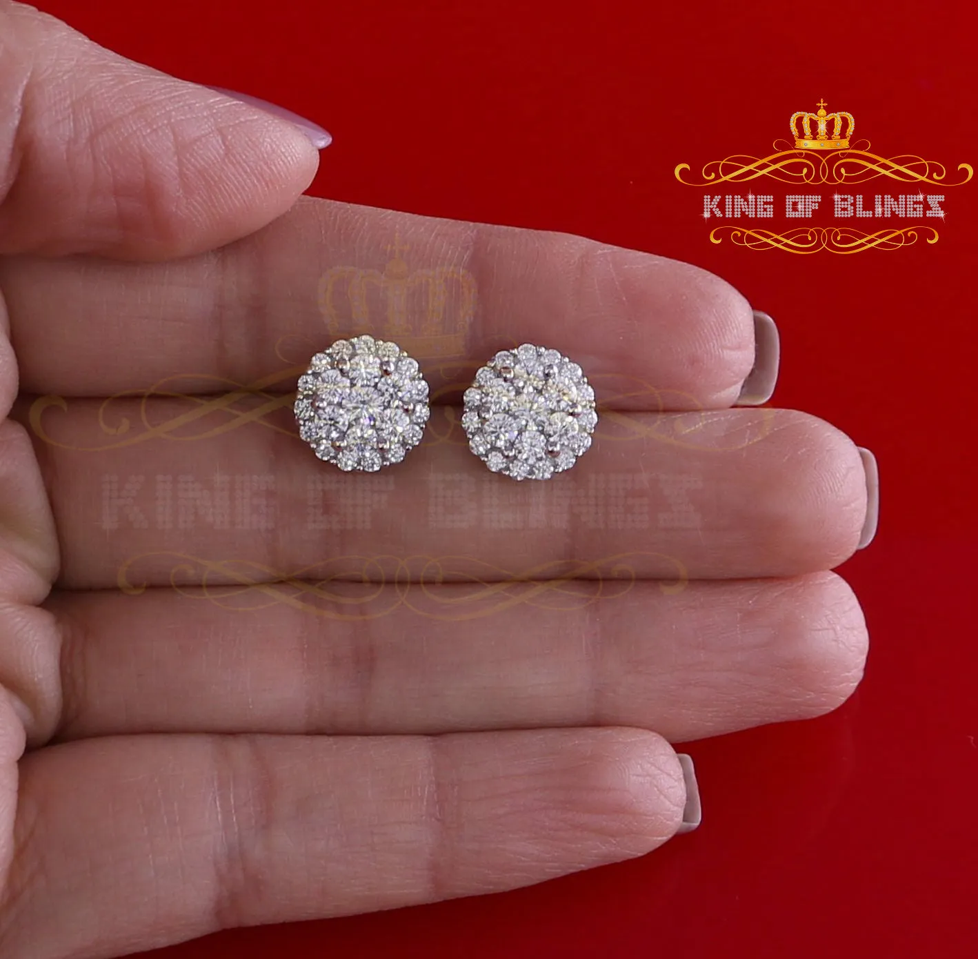 King of Blings- Aretes Para Hombre 925 White Silver 1.49ct Cubic Zirconia Floral Women Earrings