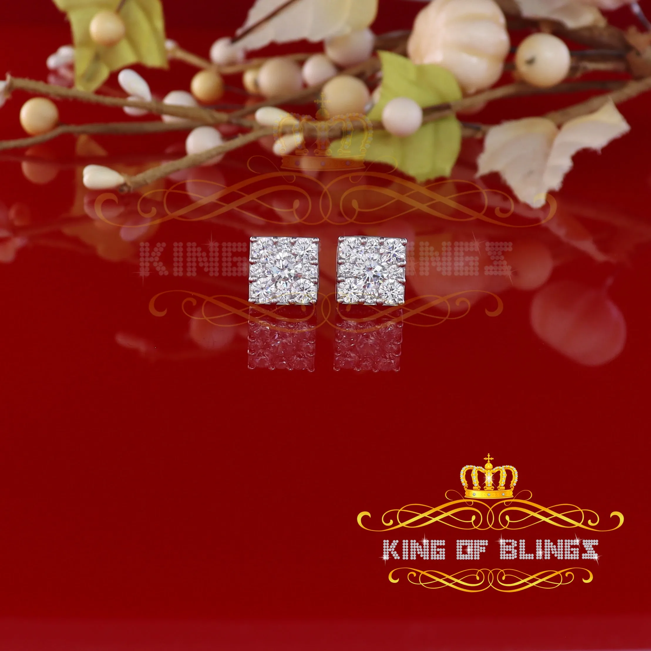 King of Blings- White 2.28ct Cubic Zirconia 925 Sterling Silver Hip Hop Square Ladies Earrings