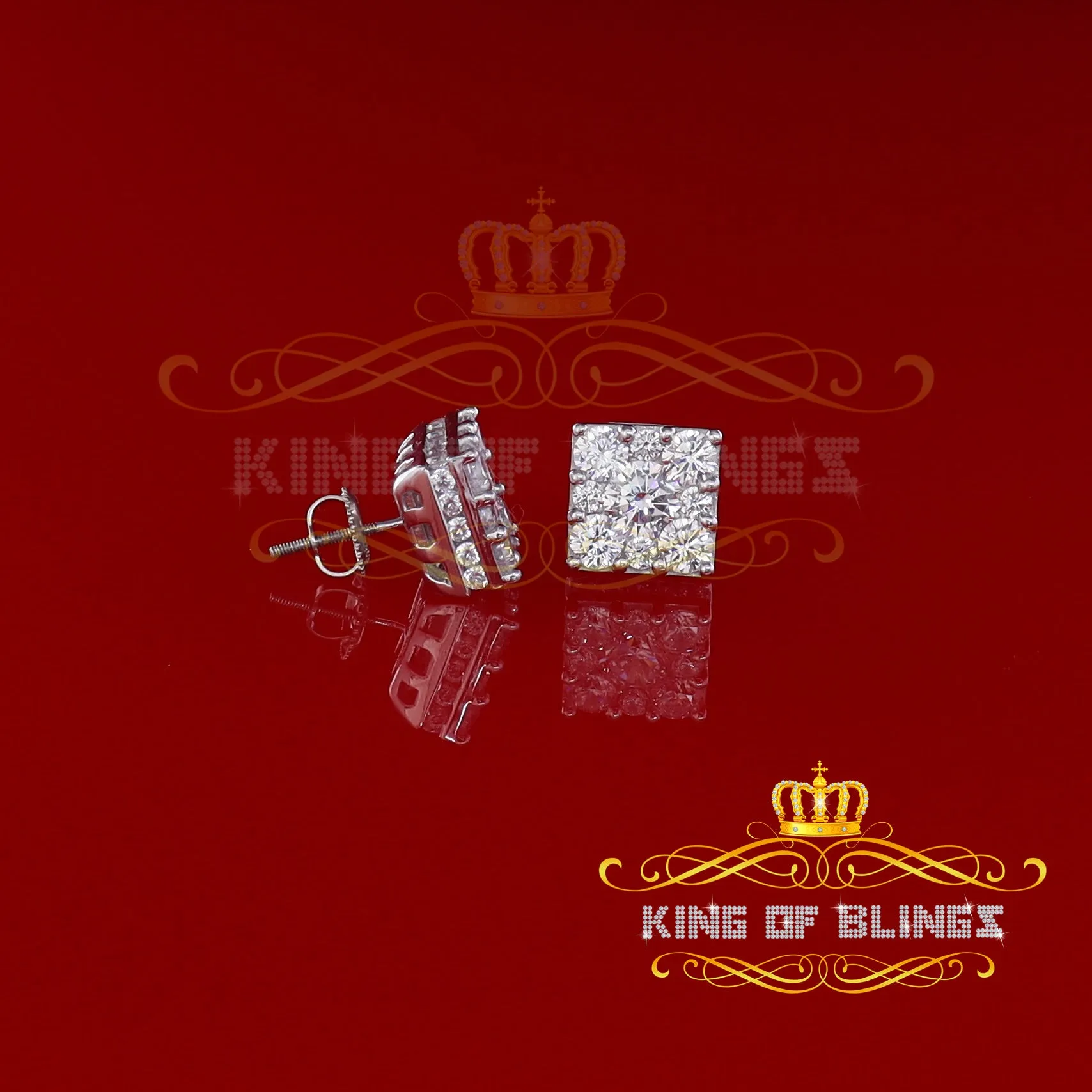 King of Blings- White 2.28ct Cubic Zirconia 925 Sterling Silver Hip Hop Square Ladies Earrings